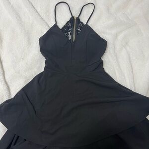 Elegant Black Lace-Trimmed Dress